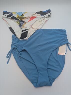 2x Calia Women's Swim Bottoms XXL Core Mid Rise Blue/Ruched Side NEW NWT